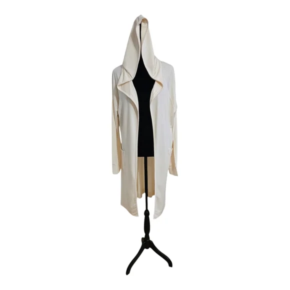 GO COUTURE Women's Hooded Cardigan Duster Cream XL - Picture 8 of 11